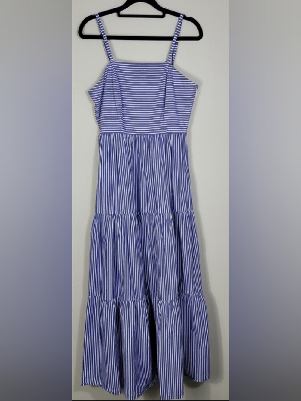 J Crew Garratt Striped Tiered Maxi Dress Size 6 / Small White Blue NO BELT